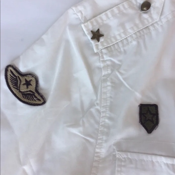For Him U. K. Men Shirt Short Sleeve White Military Patches Large - Picture 3 of 11